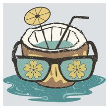 a drawing of a coconut drink with a slice of lemon on top of it