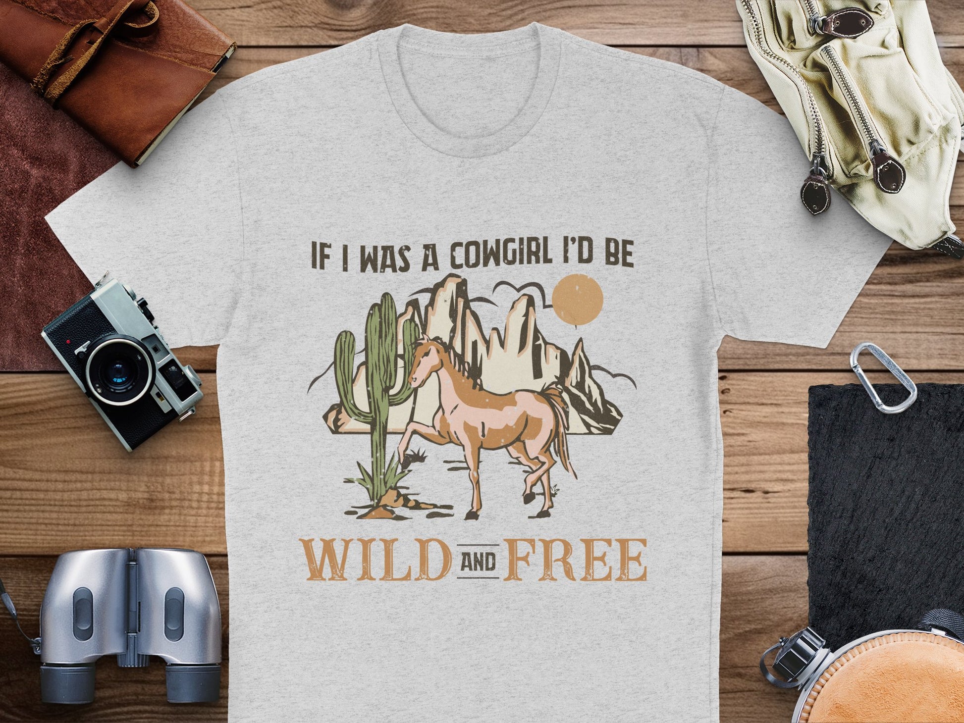 Cowgirl Graphic T-Shirt, Western Style Tee, Vintage Inspired Wild and Free Horse and Cactus Design, Casual Outfit