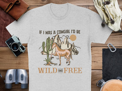 Cowgirl Graphic T-Shirt, Western Style Tee, Vintage Inspired Wild and Free Horse and Cactus Design, Casual Outfit