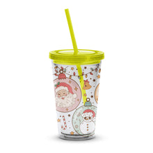 Christmas Themed Insulated Tumbler with Lid and Straw, Festive Santa and Reindeer Design, Holiday Drinkware Gift