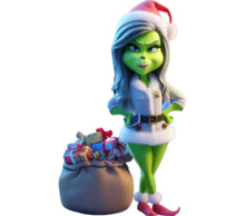 Christmas Grinch Girl Figurine, Holiday Decor, Collectible Statue, Gift Idea, Santa Hat, Festive Season Display