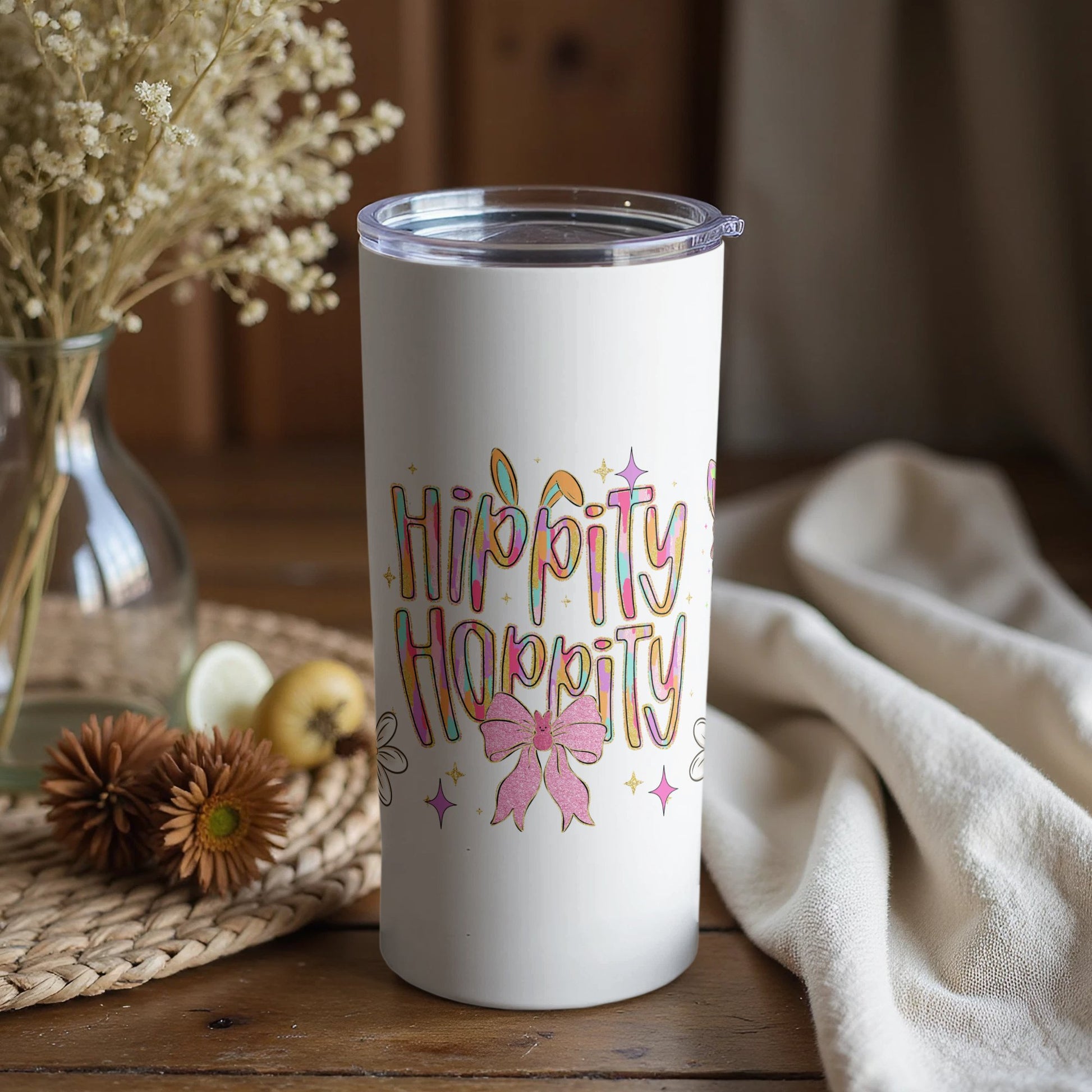Hippity Hoppity Easter Insulated Tumbler, Spring Floral Design, Gift for Her, Coffee Travel Mug