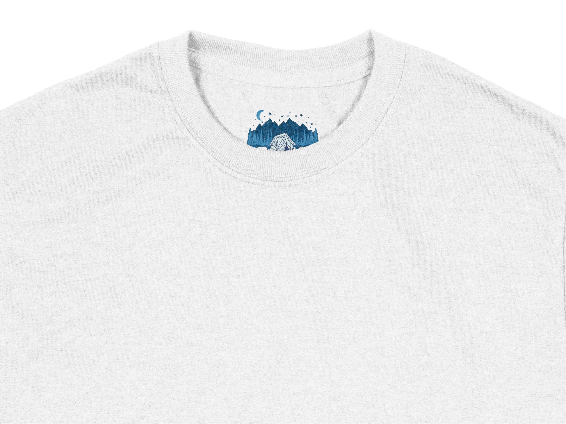 Men's Gray Crew Neck T-Shirt with Small Blue Mountain Embroidery, Casual Cotton Tee