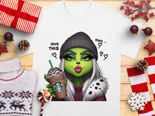 Trendy Winter Fashion Grinch T-shirt, Stylish Female Grinch Coffee Lover, Holiday Casual Wear