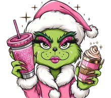 Christmas Grinch Cartoon Character Holding Drinks, Festive Holiday Digital Art Print