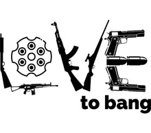 Graphic T-Shirt 'LOVE to BANG' Gun Letters Design, Unisex Tee, Black and White, Custom Firearms Typography Art