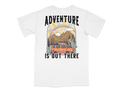 Adventure Graphic T-Shirt, Vintage Van and Mountains, Sunset Nature Tee, Outdoor Camping Shirt, Unisex Fashion Top