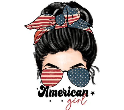 American Girl Patriotic T-Shirt Design, USA Flag Sunglasses and Bandana, Women's Fashion Graphic Tee, Independence Day Outfit