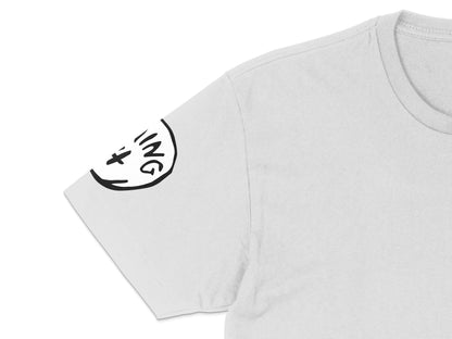 Minimalist White T-Shirt with Black Abstract Face Design, Unisex Graphic Tee, Casual Streetwear Fashion, Soft Cotton Top