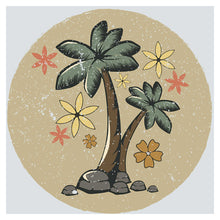 a drawing of a palm tree with yellow flowers