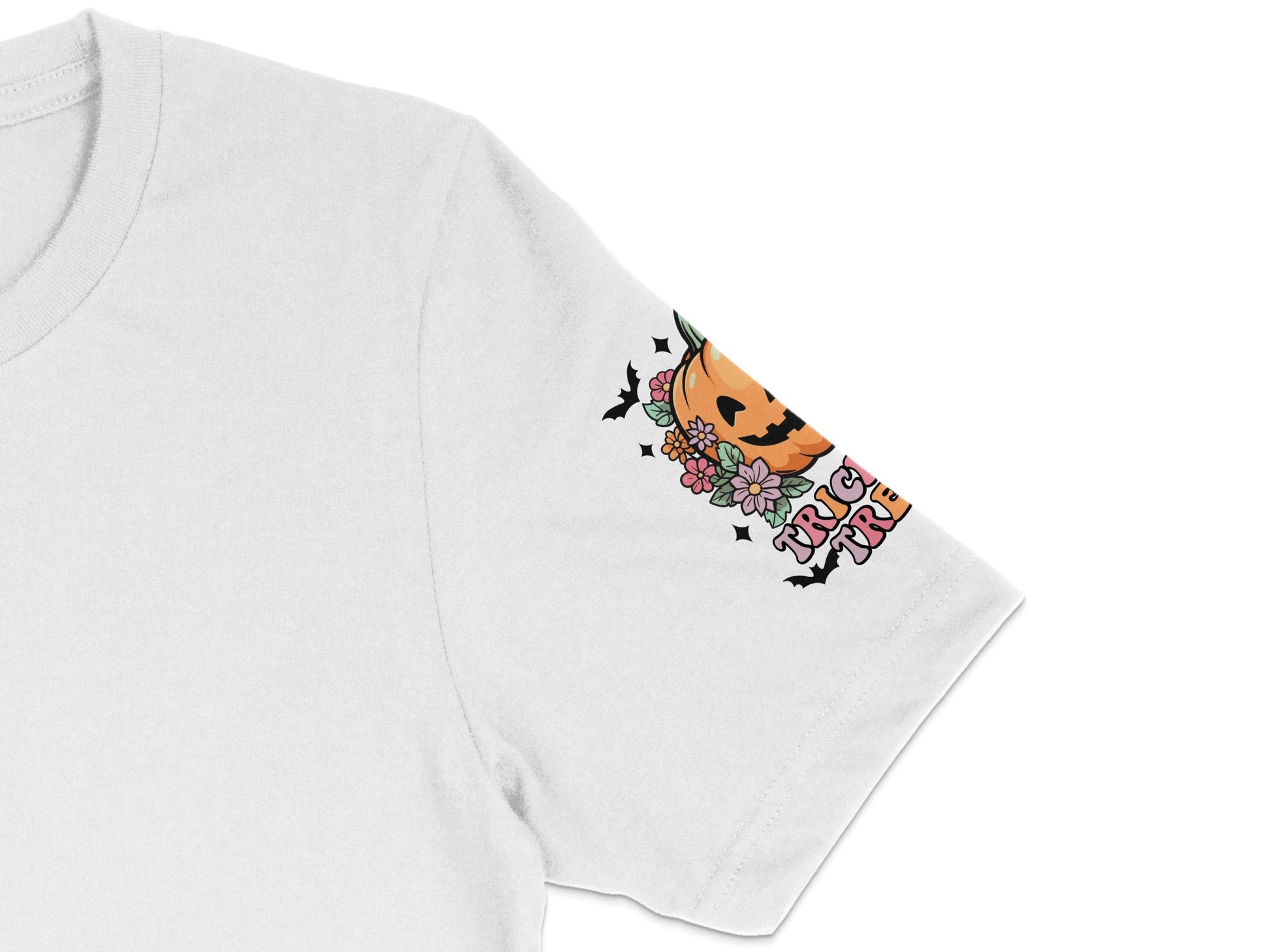 White T-Shirt with Colorful Tiger Tattoo Design, Flowers and Stars, Unisex Graphic Tee