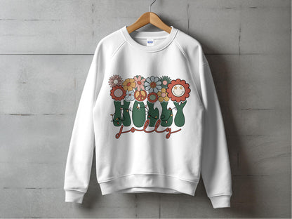 Floral Fall Sweatshirt for Women, Autumn Flowers Graphic Pullover, Casual White Crewneck