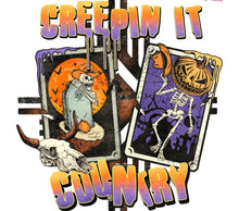 Creepin It Country Halloween Graphic Tee, Pumpkin, Skeleton, Skull Design, Vintage Style T-Shirt