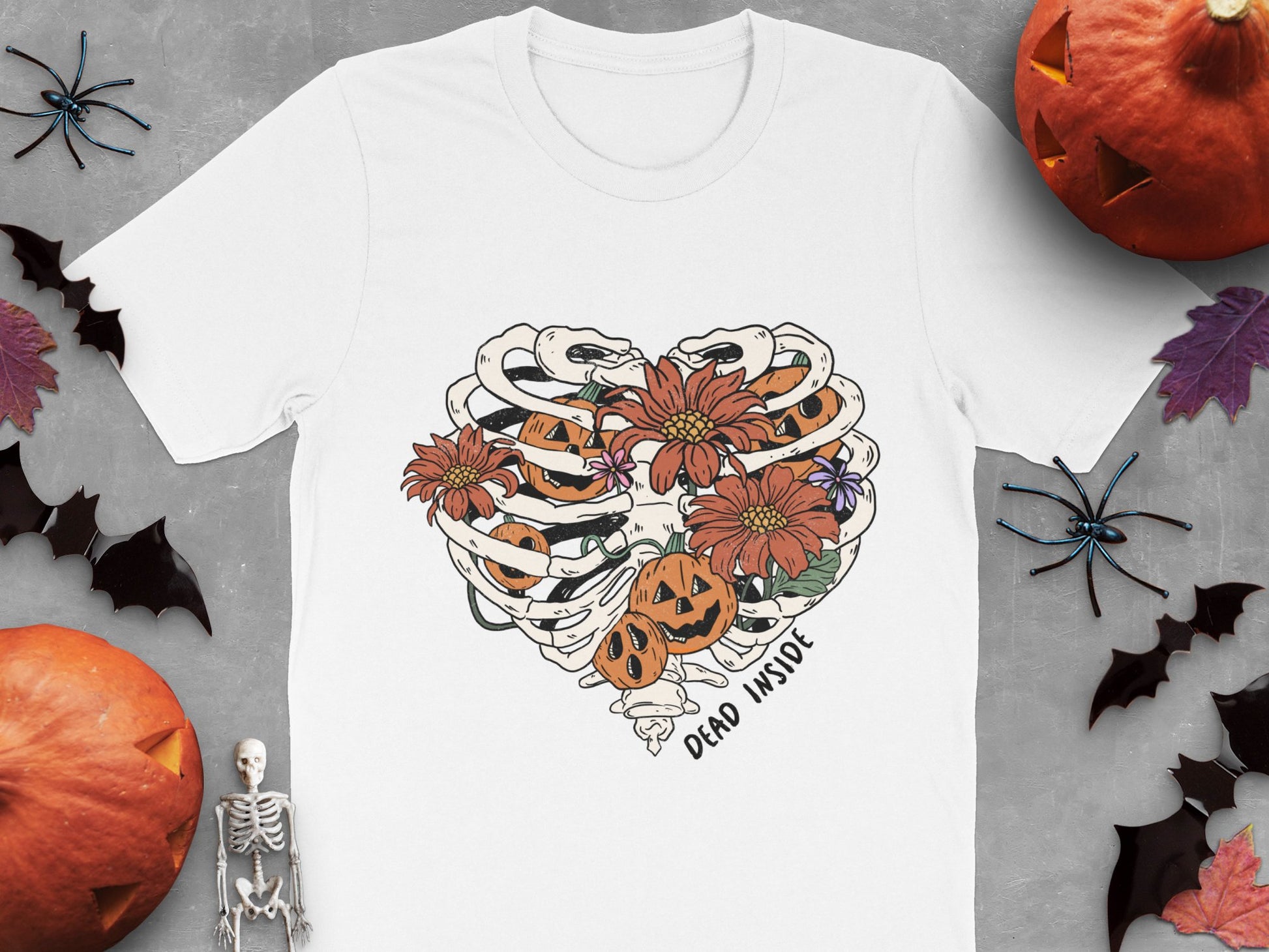 Halloween T-Shirt with 'Dead Inside' Quote, Snake and Pumpkin Graphic, Unisex Fall Clothing