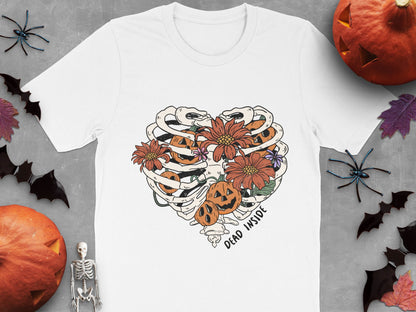 Halloween T-Shirt with 'Dead Inside' Quote, Snake and Pumpkin Graphic, Unisex Fall Clothing