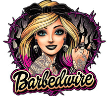 Vintage Inspired Tattoo Art Print, Barbedwire Text, Skull Earrings, Bold Graphic Design