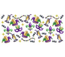 Mardi Gras Seamless Pattern Fabric Carnival Masks Beads Fleur-de-Lis Purple Green Gold Material for Crafts and Apparel