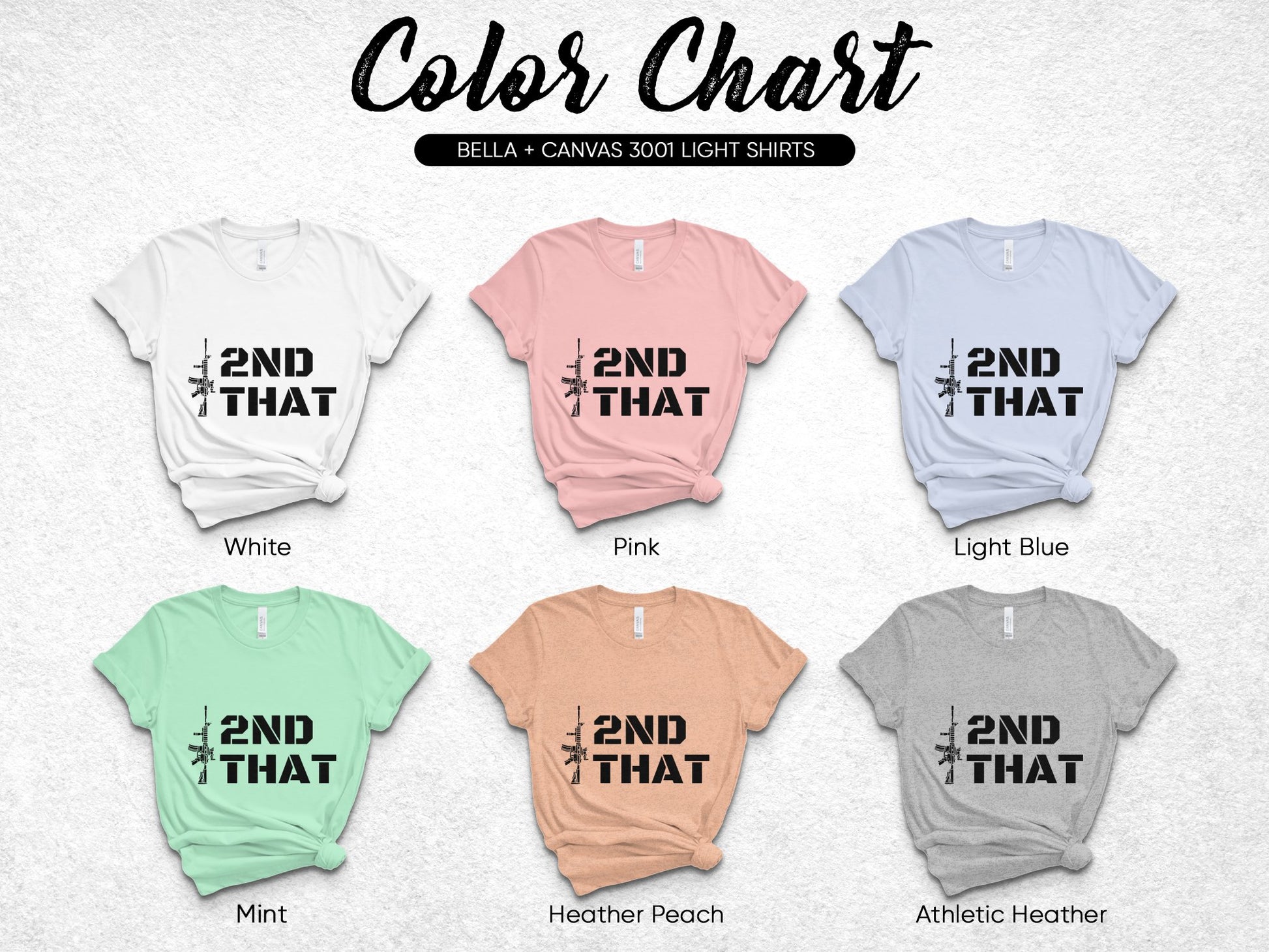 Bella Canvas 3001 T-Shirt Color Chart, Light Pastel Colors, Unisex Tees Display
