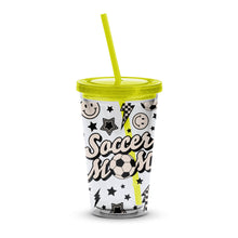Soccer Mom Insulated Tumbler with Straw, Sports Theme Travel Cup, Black and White Drinkware, Gift for Soccer Moms