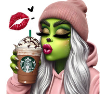 Trendy Alien Girl Sipping Coffee Art Print, Colorful Fashion Wall Decor, Unique Chic Illustration