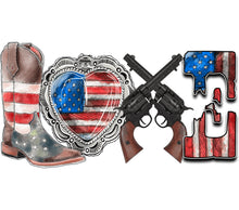 Patriotic Boot and Gun Decal, American Flag Heart Sticker, Western Cowboy, Second Amendment Support, Rustic Home Decor, Unique Vinyl Decal