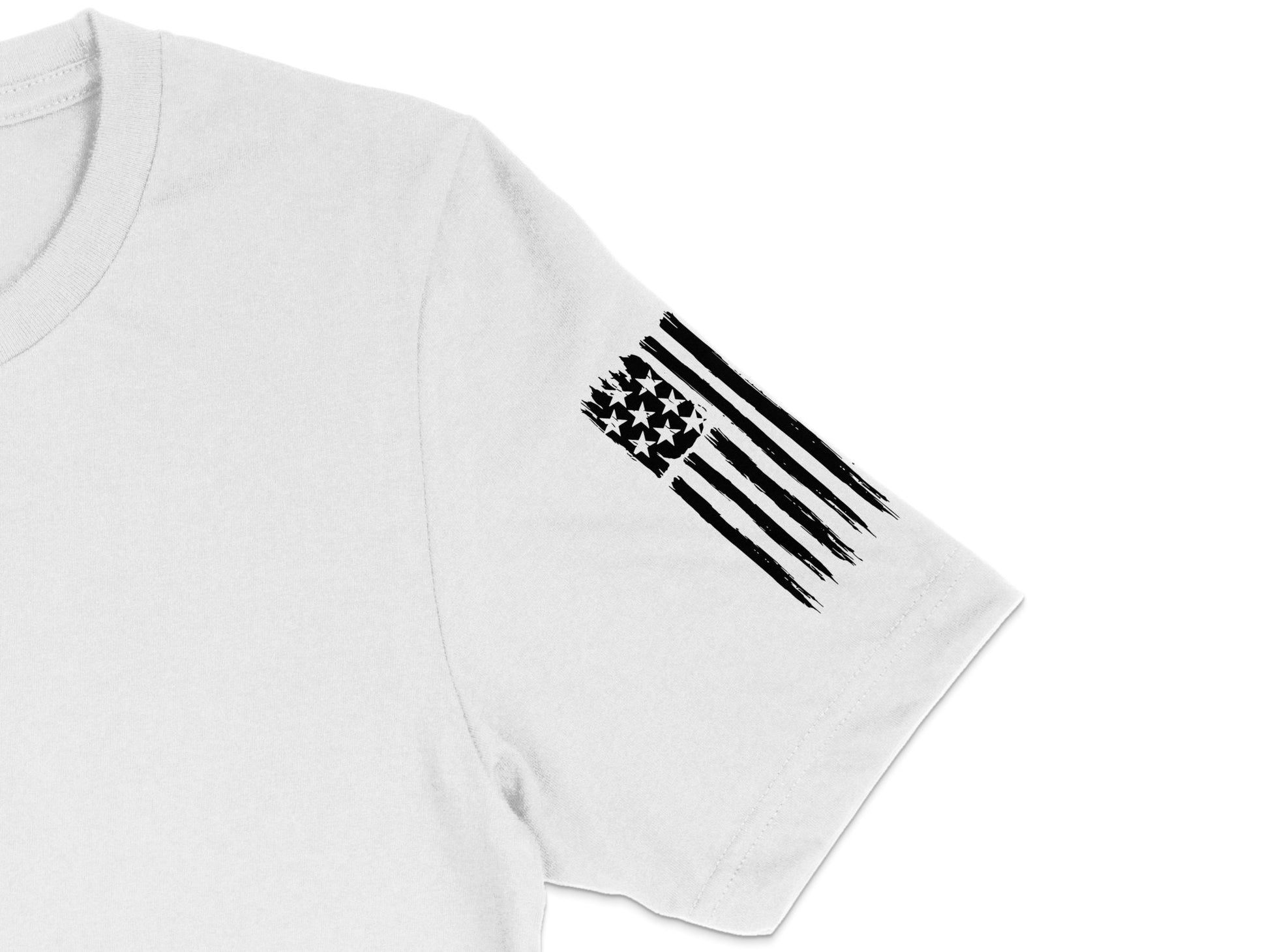 White T-Shirt with Black Graphic American Flag, Patriotic Casual Tee, Unisex Fashion Top for All Seasons