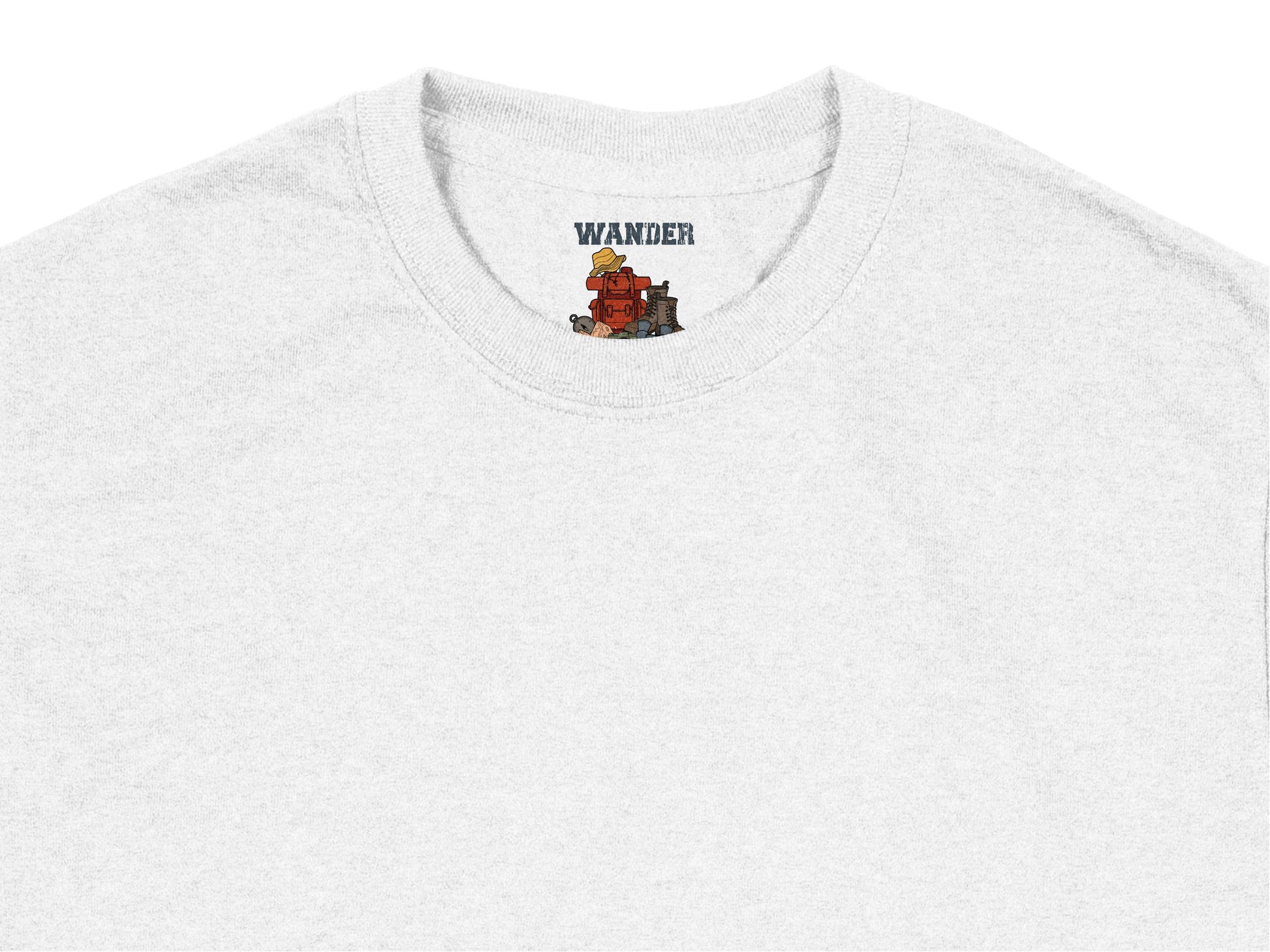 Heather Gray Wander T-Shirt with Miniature Train Embroidery, Casual Crew Neck Tee, Unisex Fashion Top