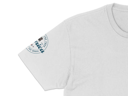 Men's White T-Shirt with Patriotic Slogan, American Flag Colors, Casual Summer Tee, The Free and The Brave Design