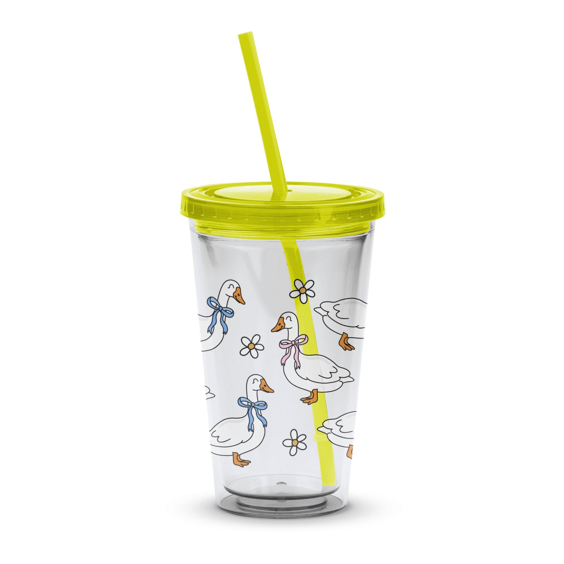 Cute Duck Print Insulated Tumbler with Straw, Yellow Lid, Travel Cup, Summer Drinkware, Gift Idea