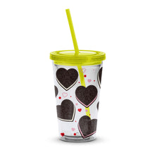 Love Heart Pattern Insulated Tumbler with Straw, Reusable Travel Cup, Valentine's Day Gift