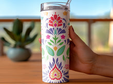 Colorful Floral Tumbler, Insulated Travel Mug, Stainless Steel, Handheld Coffee Cup, Gift Idea