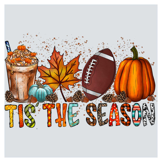 it's the season with a football, a pumpkin, a cup of coffee