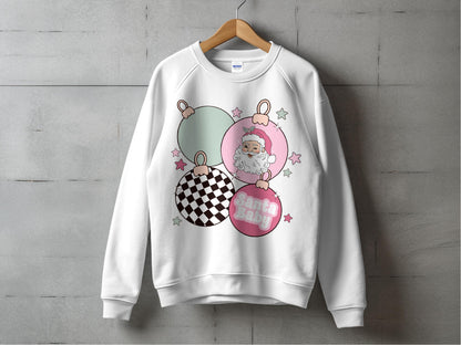 Santa Baby Graphic Sweatshirt, Festive Holiday Apparel, Women's Christmas Sweater with Cute Ornaments Design