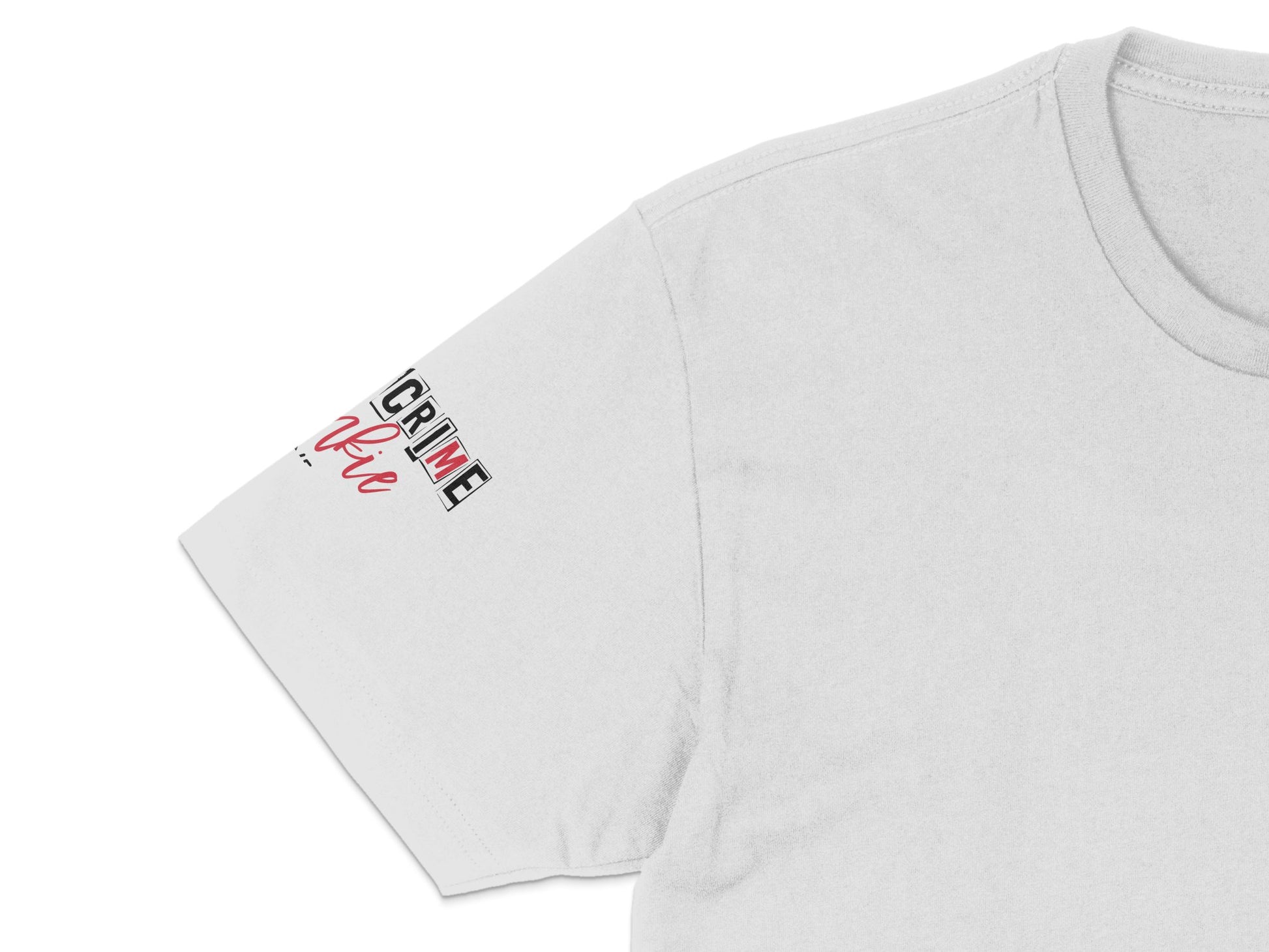 White T-Shirt with Red Crime You Script Embroidery, Casual Unisex Streetwear Tee, Trendy Graphic Shirt for Everyday Wear