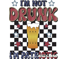 Patriotic Beer Glass Checkerboard I'm Not Drunk Graphic T-Shirt, Fun Independence Day Party Apparel