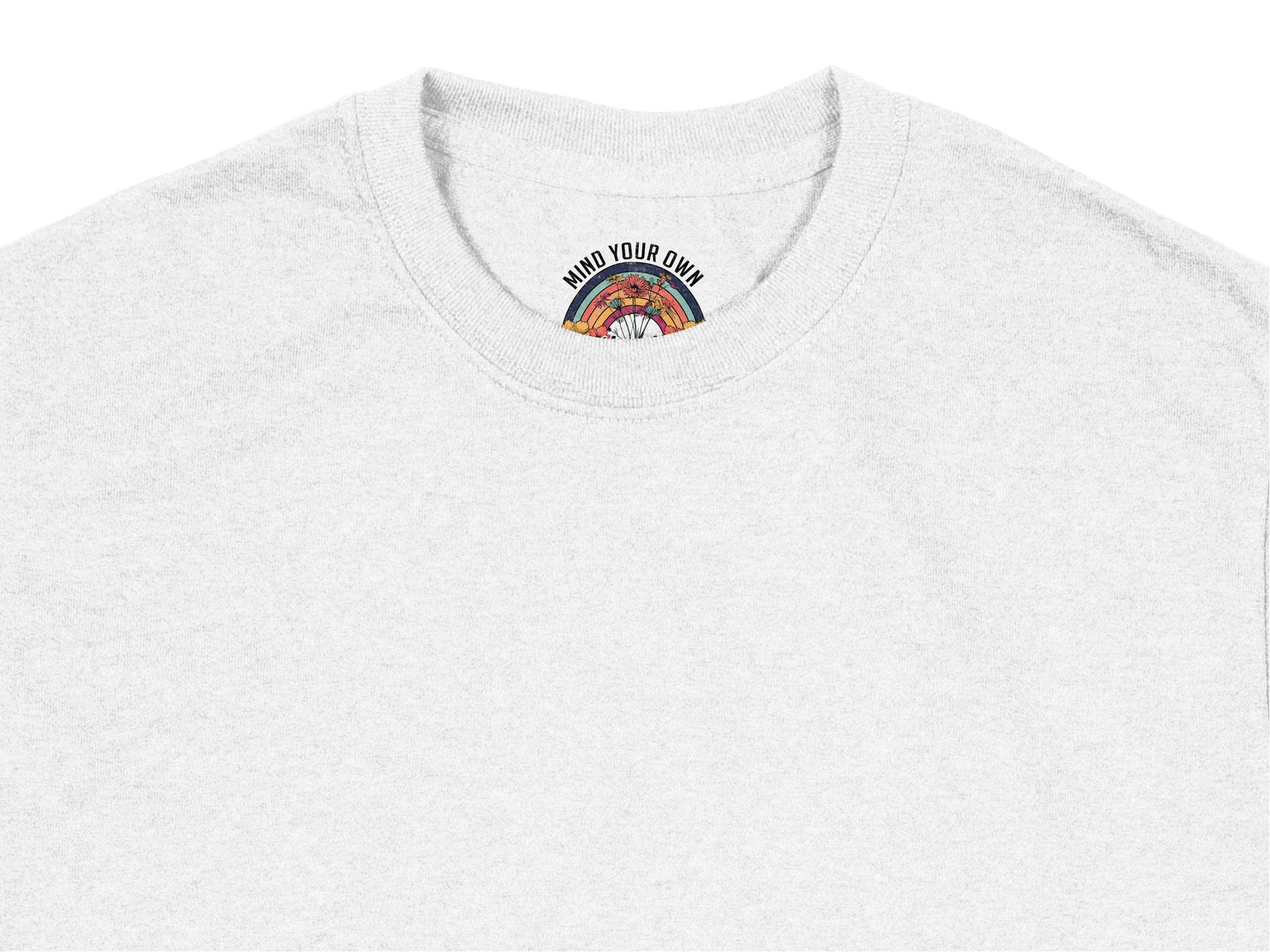 Mind Your Own Rainbow Embroidered White T-Shirt, Unisex Cotton Tee, Casual Everyday Wear, Trendy Minimalistic Design