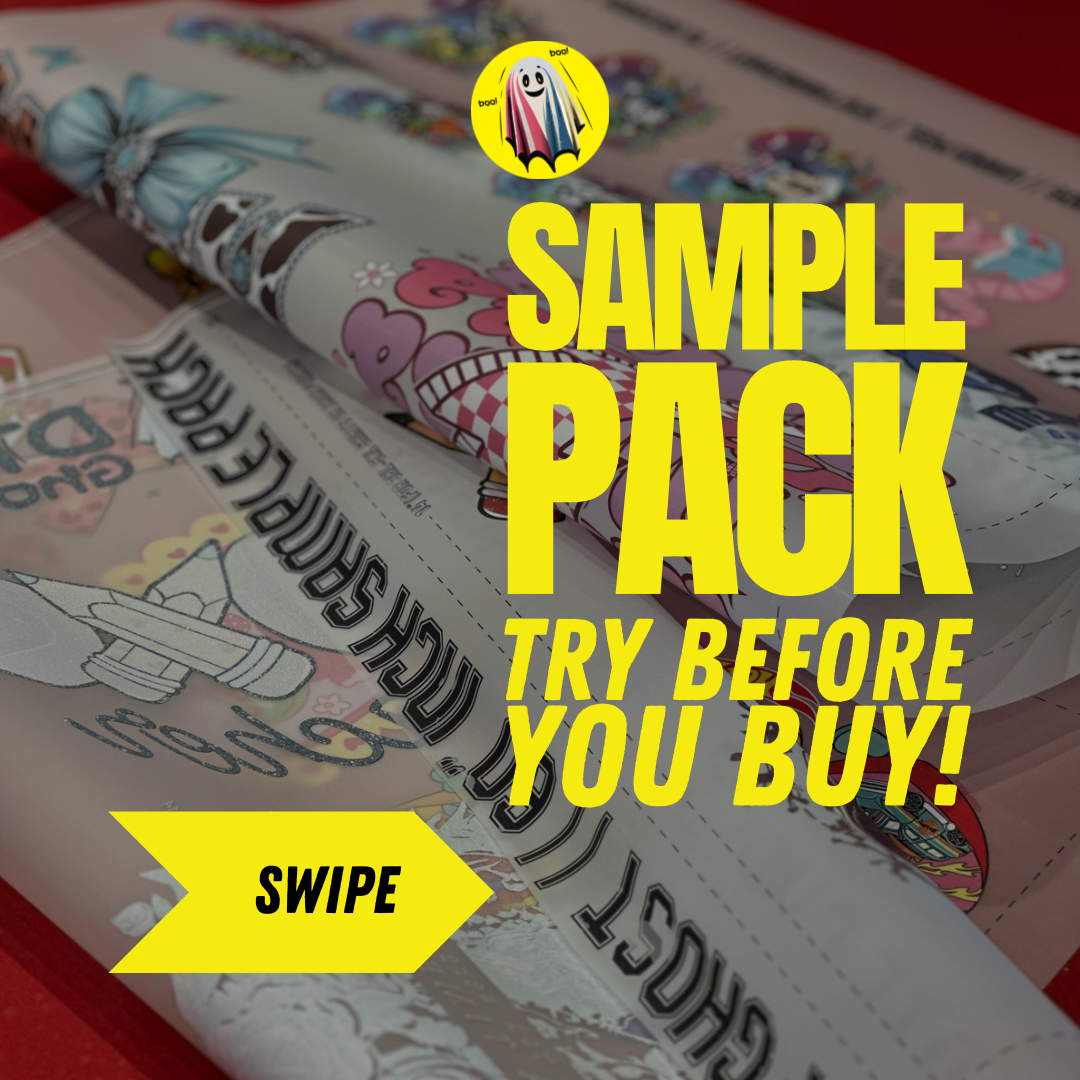 Dtf Transfers Example DTF Transfers & UV DTF Transfers Sample Pack