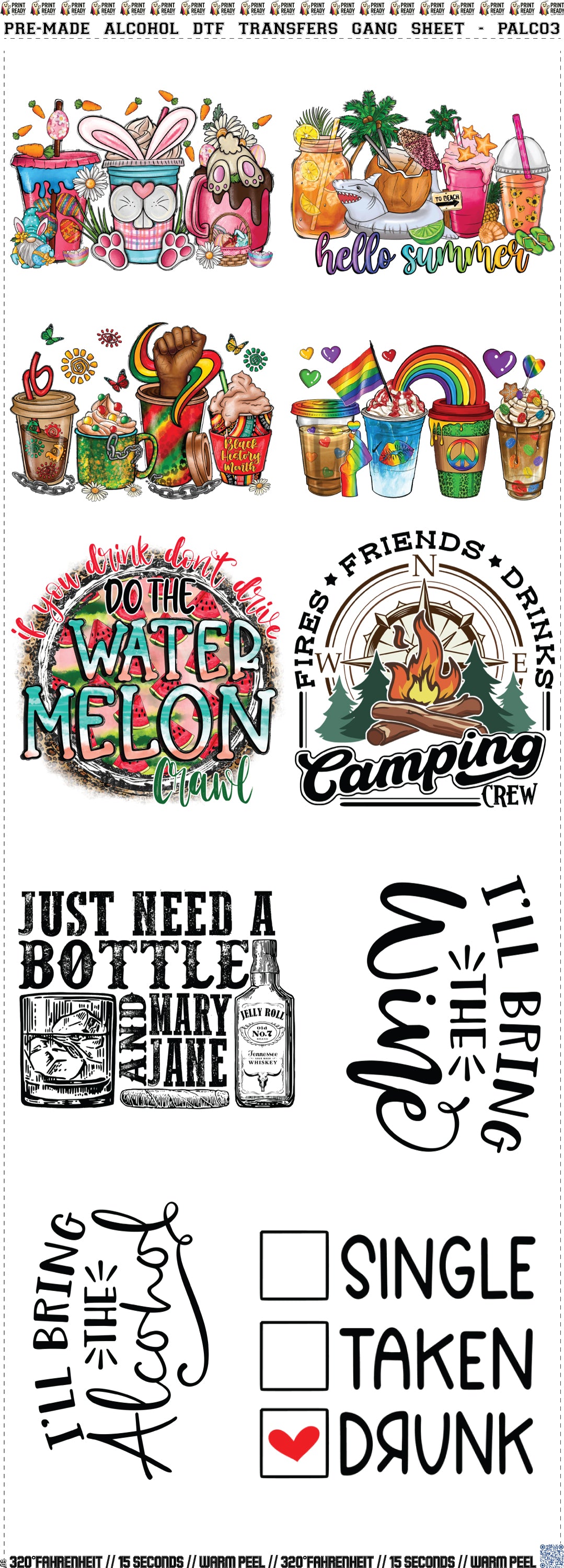 Pre-Made Alcohol DTF Transfers Gang Sheet - PALC03