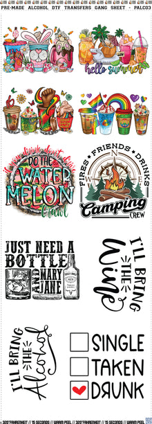 Pre-Made Alcohol DTF Transfers Gang Sheet - PALC03