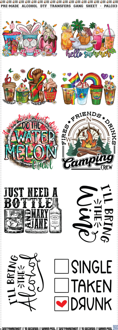 Pre-Made Alcohol DTF Transfers Gang Sheet - PALC03
