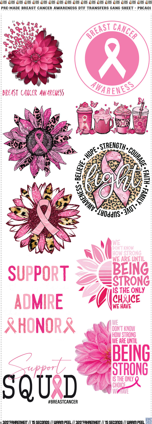 Pre-Made Breast Cancer Awareness DTF Transfers Gang Sheet - PBCA01