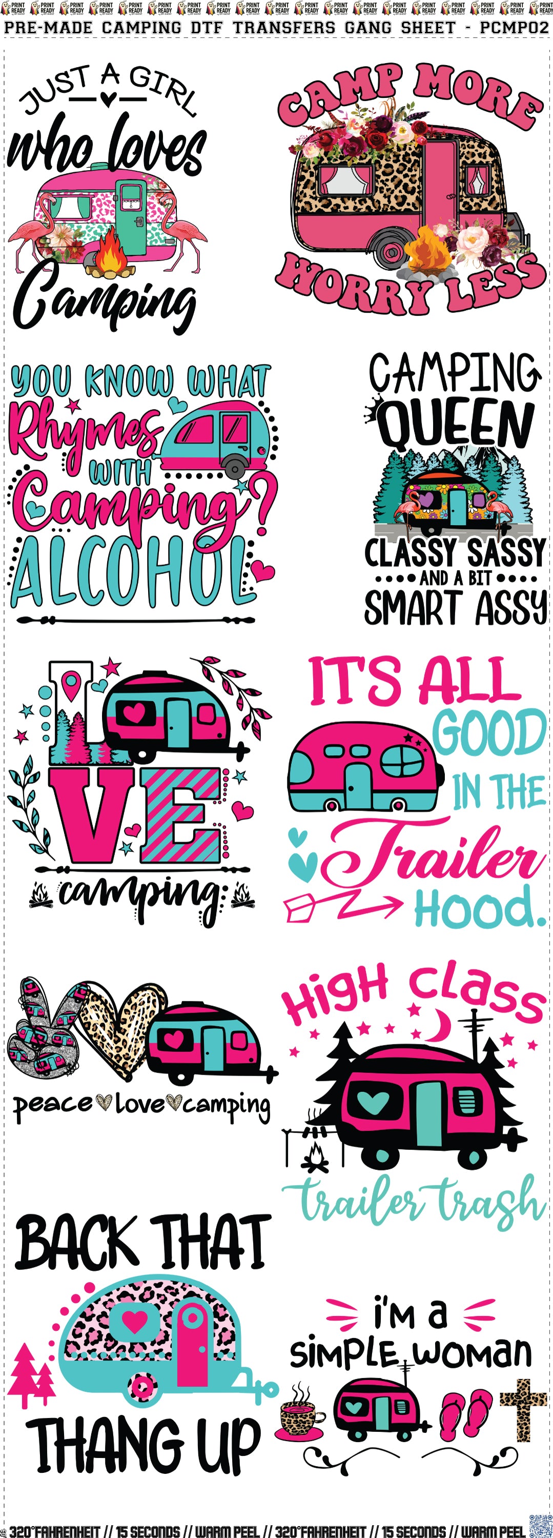 Pre-Made Camping DTF Transfers Gang Sheet- PCMP02