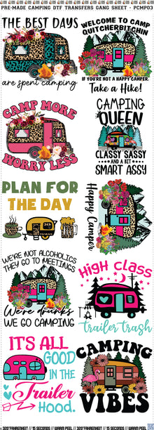Pre-Made Camping DTF Transfers Gang Sheet- PCMP03