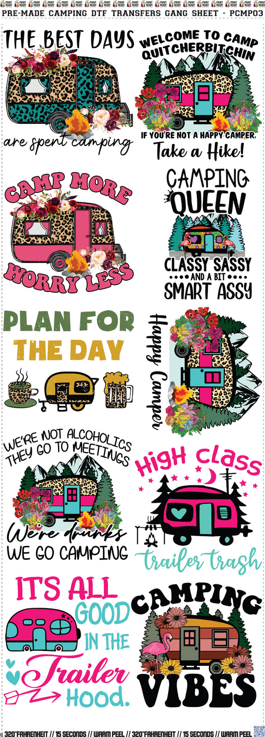 Pre-Made Camping DTF Transfers Gang Sheet- PCMP03