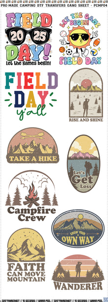 Pre-Made Camping DTF Transfers Gang Sheet- PCMP04