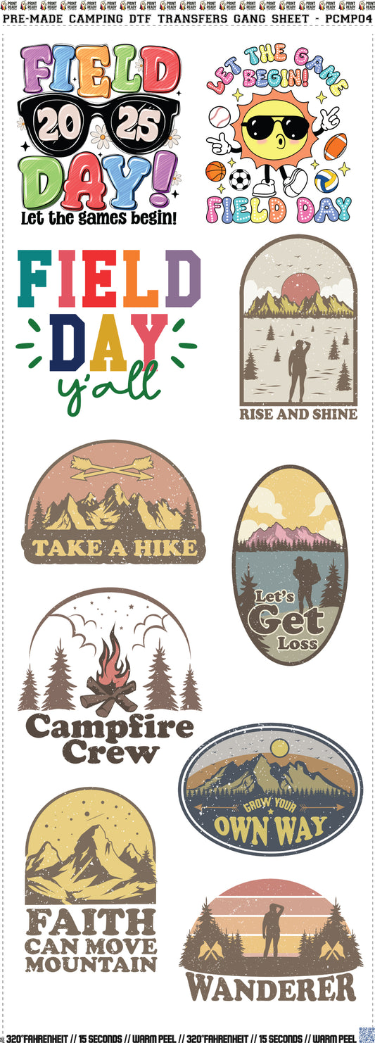 Pre-Made Camping DTF Transfers Gang Sheet- PCMP04