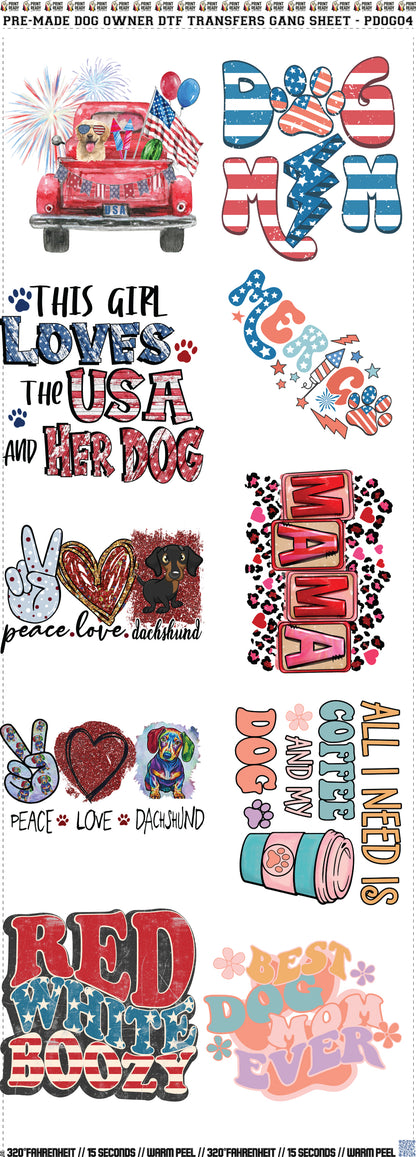 Pre-Made Dog Owner DTF Transfers Gang Sheet - PDOG04