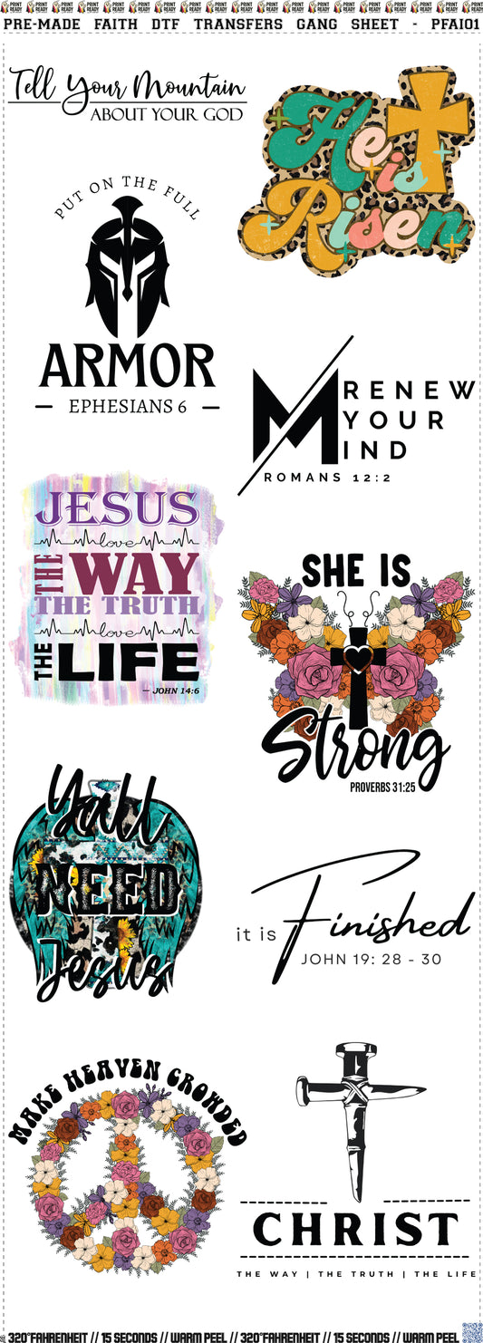 Pre-Made Faith DTF Transfers Gang Sheet - PFAI01