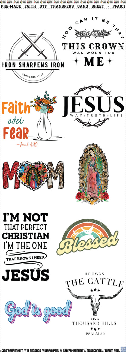 Pre-Made Faith DTF Transfers Gang Sheet - PFAI02