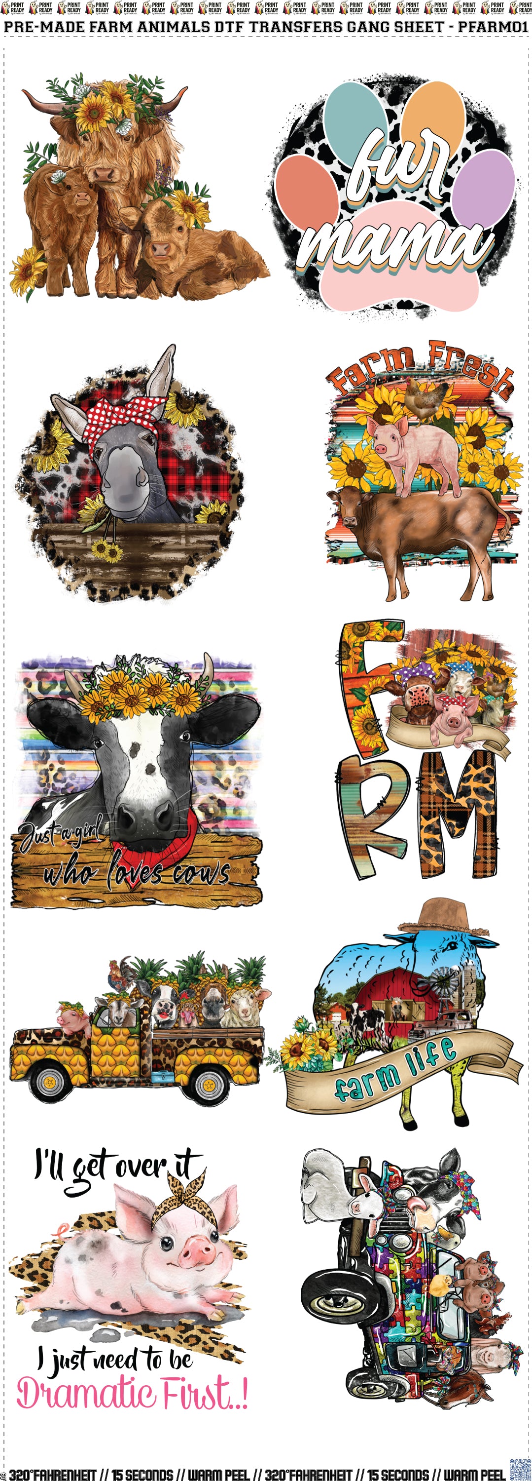 Pre-Made Farm Animals DTF Transfers Gang Sheet - PFARM01